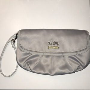 Silver Satin Coach Wristlet